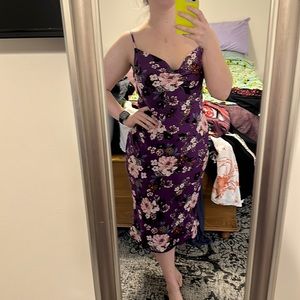 Floral satin midi dress purple